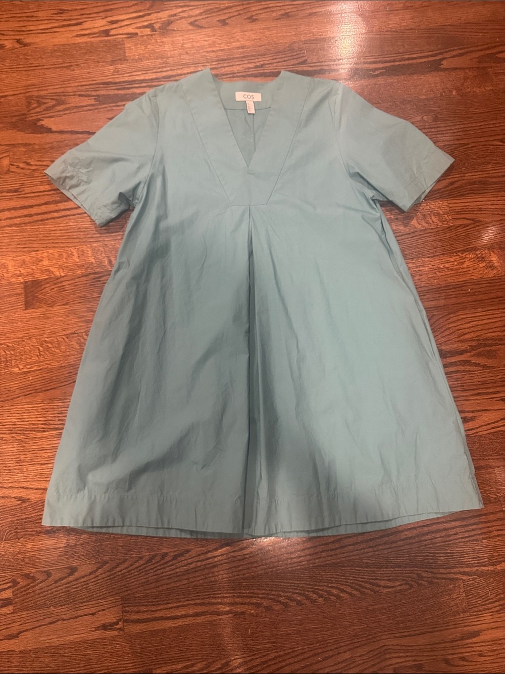 Cos V-Neck Trapeze Dress 100% Cotton in Sea Green Size 8